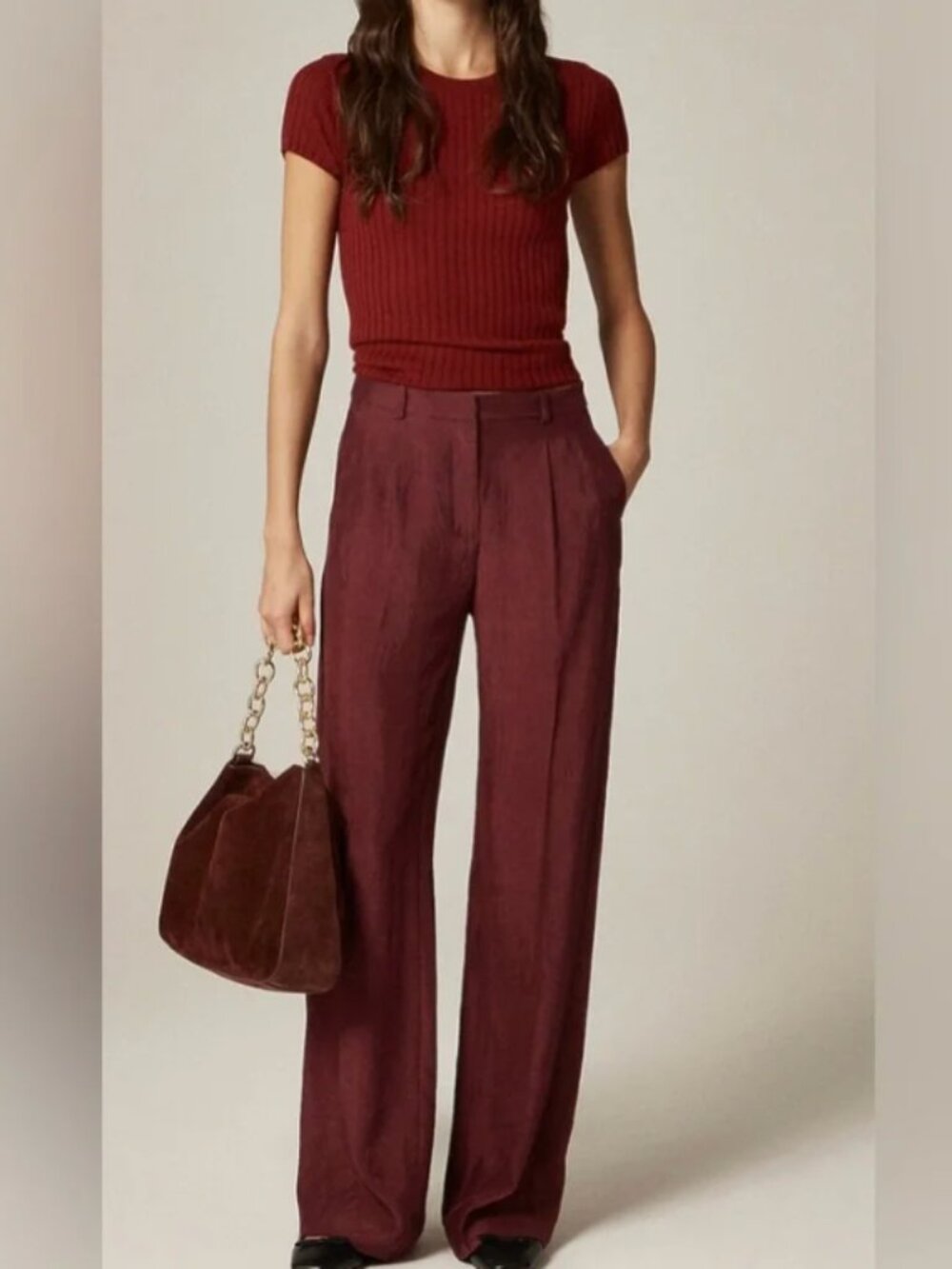 J.Crew Essential Wide-Leg Pant in Textured Satin Wilshire Red Size 0